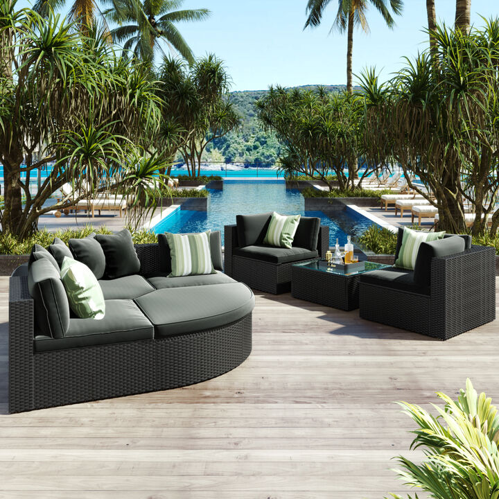 Streamdale 7pc Outdoor Wicker Sofa Set w/Green Pillows