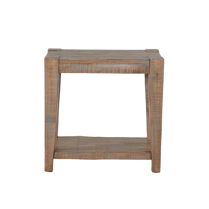 Lilly Accent Chairside Table, Light Brown Wood, Rectangular 25 Inch