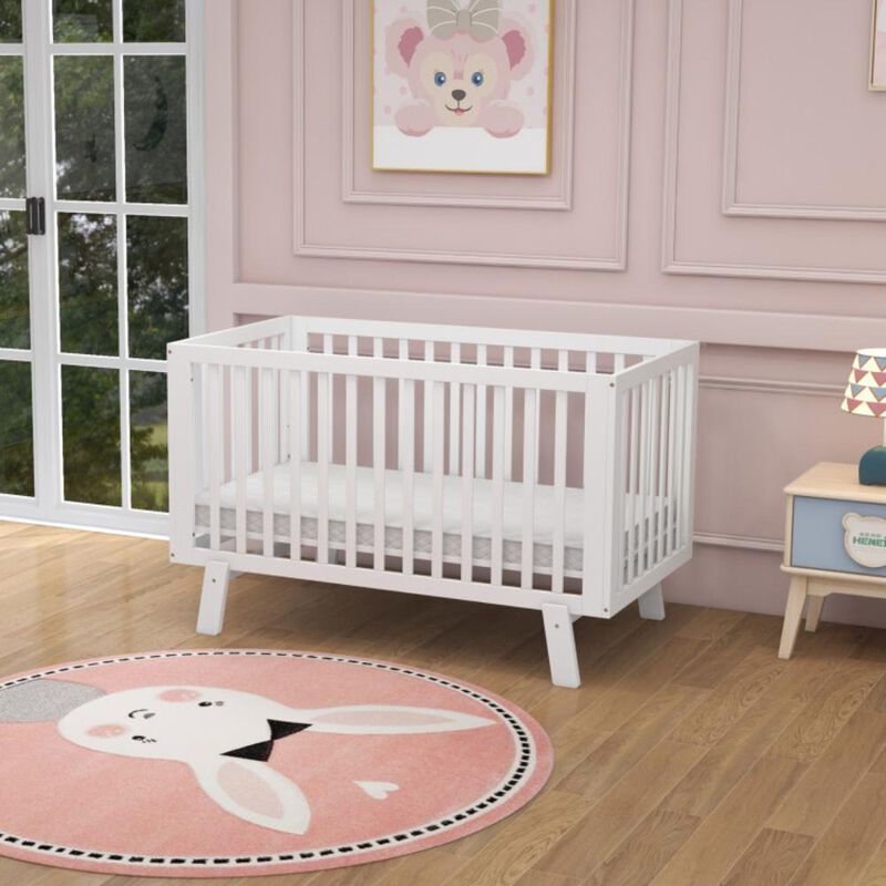 Hivvago Rubber Wood Baby Crib with Adjustable Mattress Heights and Guardrails