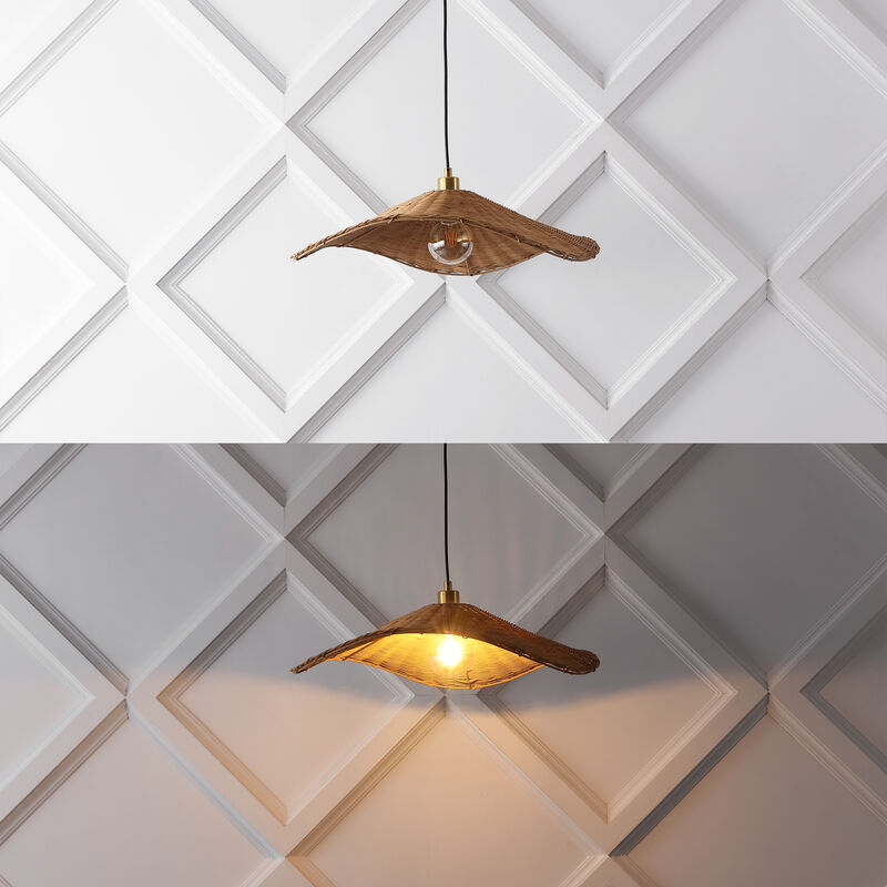 Miko 24.5" Modern Coastal Organic Curve Rattan LED Pendant