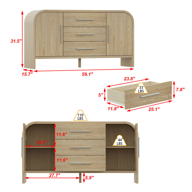 FUFU&GAGA Modern Wooden Storage Cabinet – P2 MDF Construction with Natural Wood Finish, (59.1" W x 15.7" D x 31.5" H), Brown