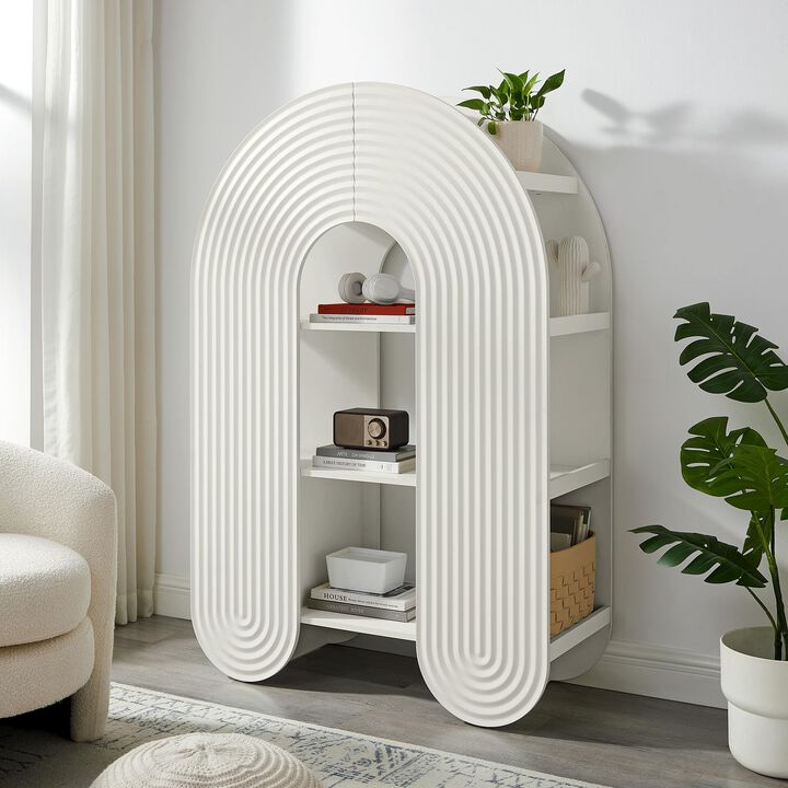 Modway Daydream 58" Tall Arched Cabinet Bookshelf &ndash; Whimsical Ripple Bookcase with Open Storage and Display for Kids Rooms, Bedrooms, and Playrooms