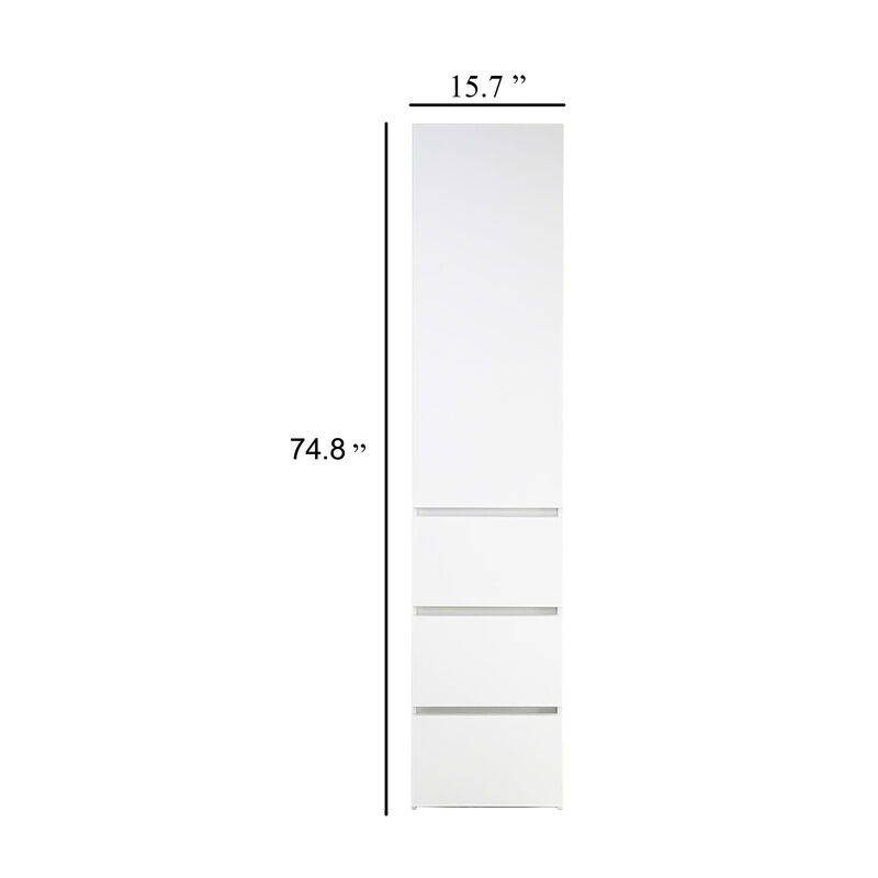 Ely Dual Closet Cabinet w Mirror, 4 Drawers, 75 Inch, White Melamine image number 5