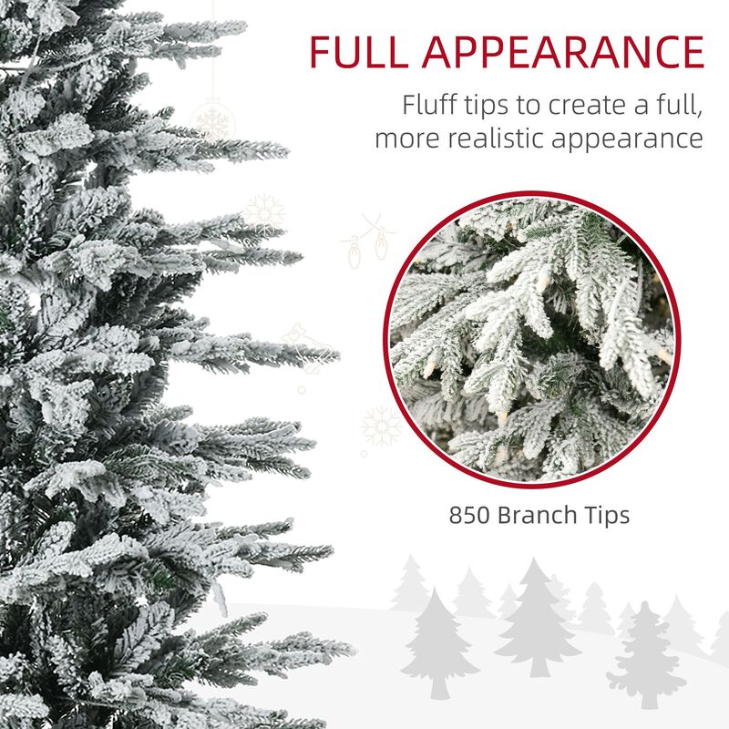 7.5ft Tall Prelit Artificial Christmas Tree Holiday Decor with 850 Snow Flocked Branches