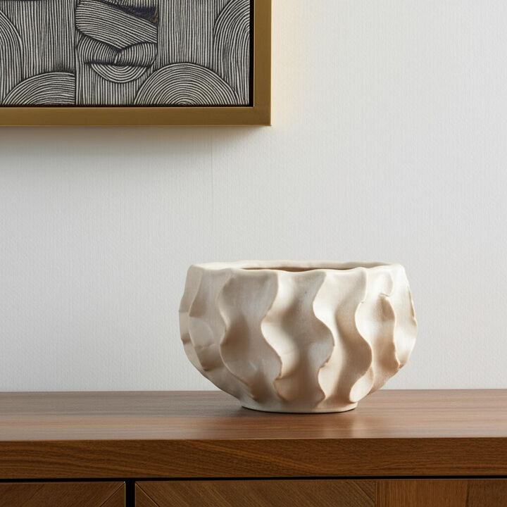 HomeRoots 9" Cream Sculptural Ceramic Table Vase