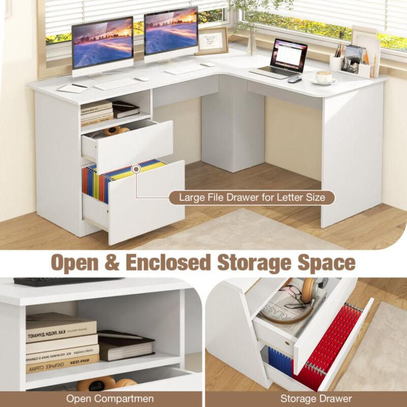 Hivvago L-Shaped Computer Desk with Letter File Drawer