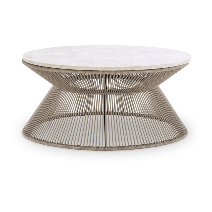 Legacy Classic Biscayne Rope Cocktail Table with Travertine Top