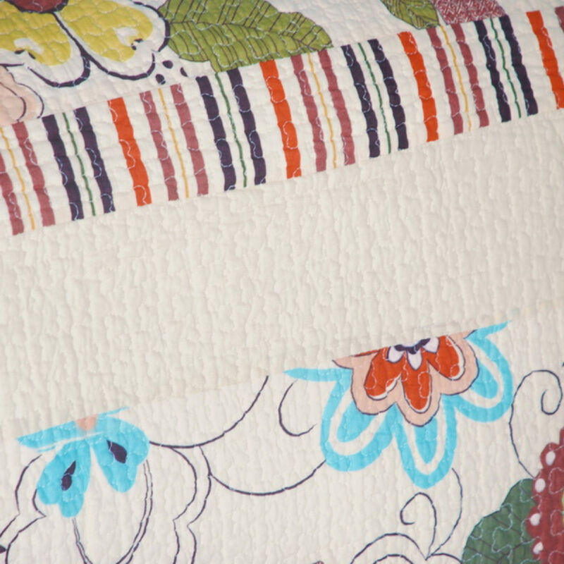 Floral Cotton Quilt Set 3 Piece, Vermicelli Quilted Bedding Ensemble-Red image number 3