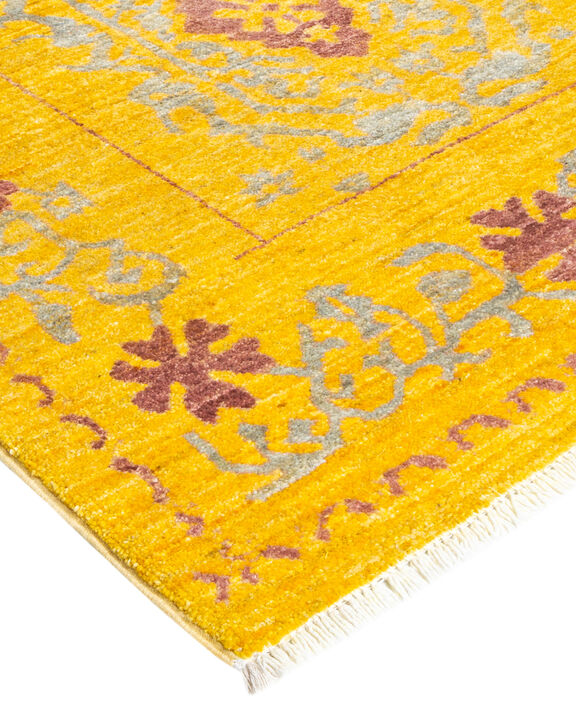 Eclectic, One-of-a-Kind Hand-Knotted Area Rug  - Yellow, 3' 1" x 8' 3"