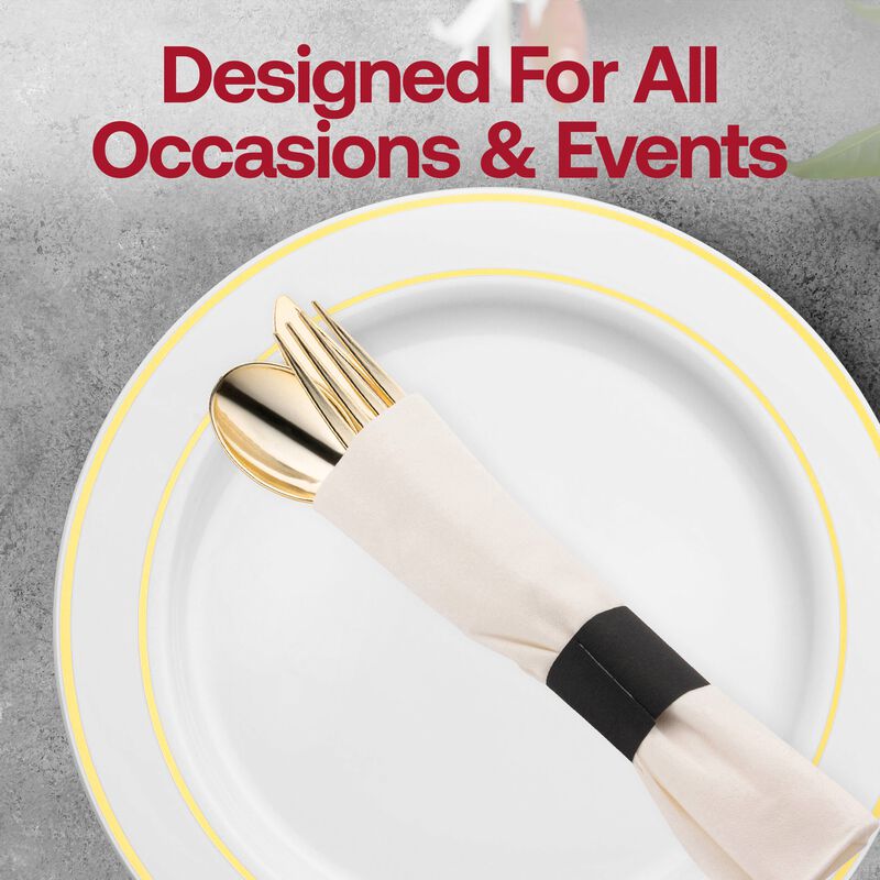 Gold Plastic Cutlery in White Napkin Rolls Set (100 Sets) image number 5