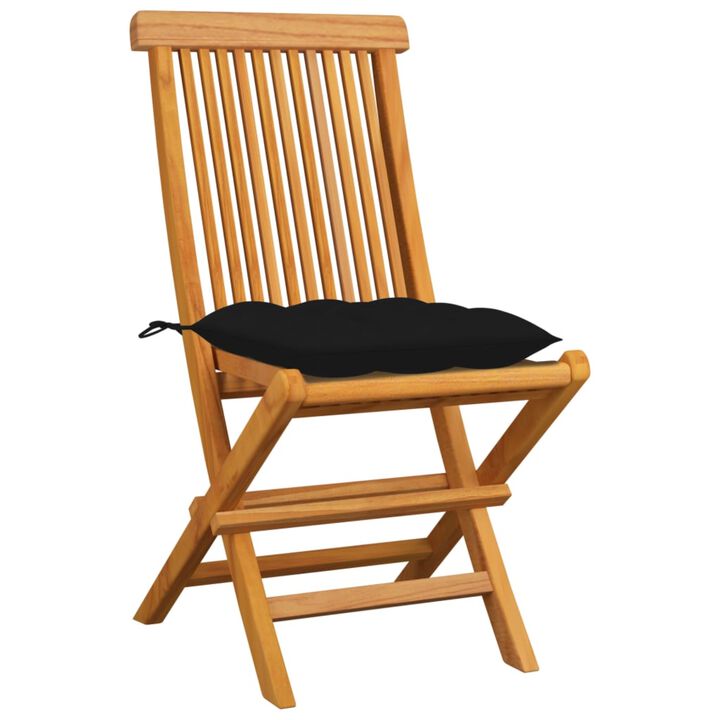 vidaXL Garden Chairs with Black Cushions 4 pcs Solid Teak Wood