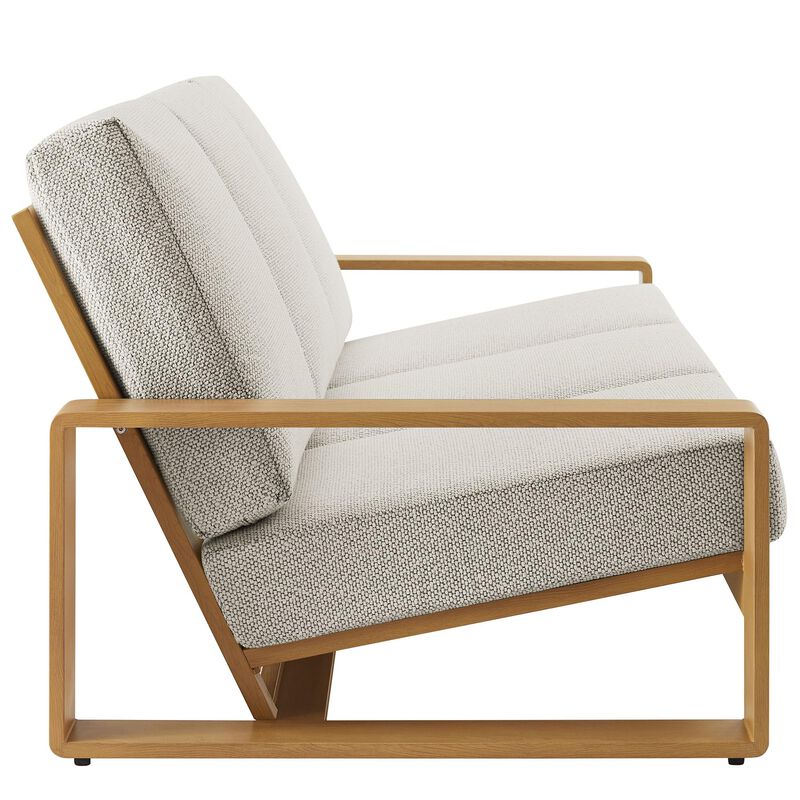 Modway Lirienne Aluminum Faux Wood 2-Piece Backyard Furniture Set in Ivory Natural &ndash; Patio Conversation Set with 3 Seater Sofa & Coffee Table image number 5