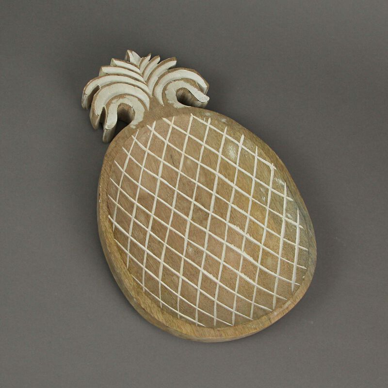 12 Inch Hand Carved Pineapple Wooden Serving Tray Decorative Serveware Platter image number 3
