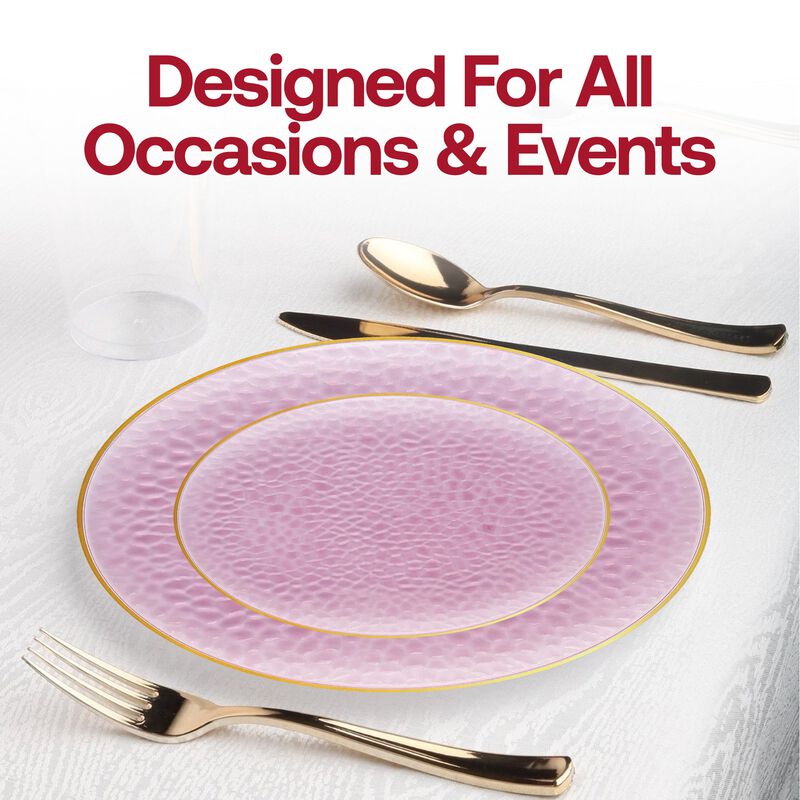 7.5" Clear Pink with Gold Rim Hammered Glass Plastic Salad Plates (120 Plates) image number 6
