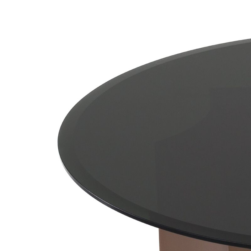 Cid Ingo Coffee Table, 32 Inch Black Mirrored Glass Top, Wine Red Base - Benzara image number 3