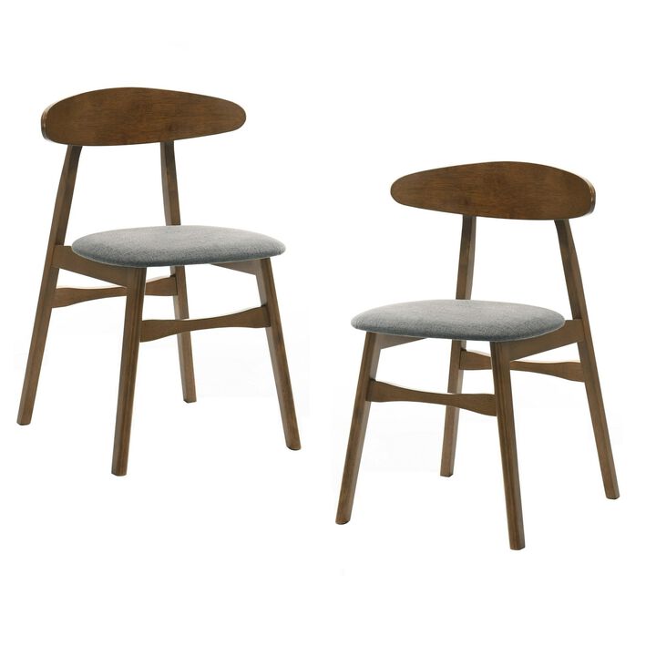 Cid Cas 20 Inch Dining Chair, Set of 2, Curved Oval Backrest, Walnut Wood -Benzara