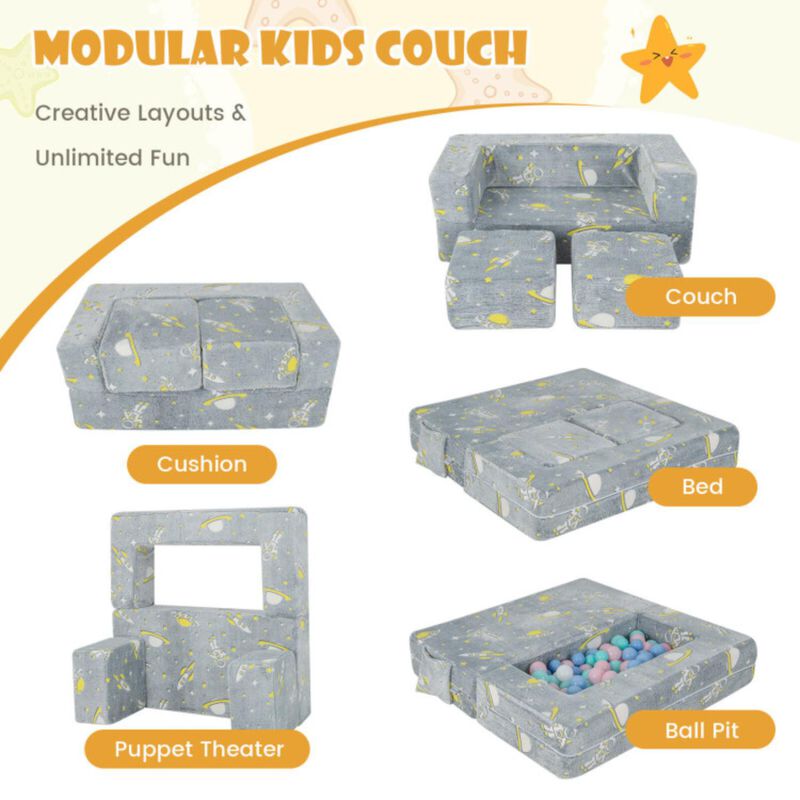 Hivvago Kids Play Sofa with Ottoman and Removable & Machine Washable Cover-Gray