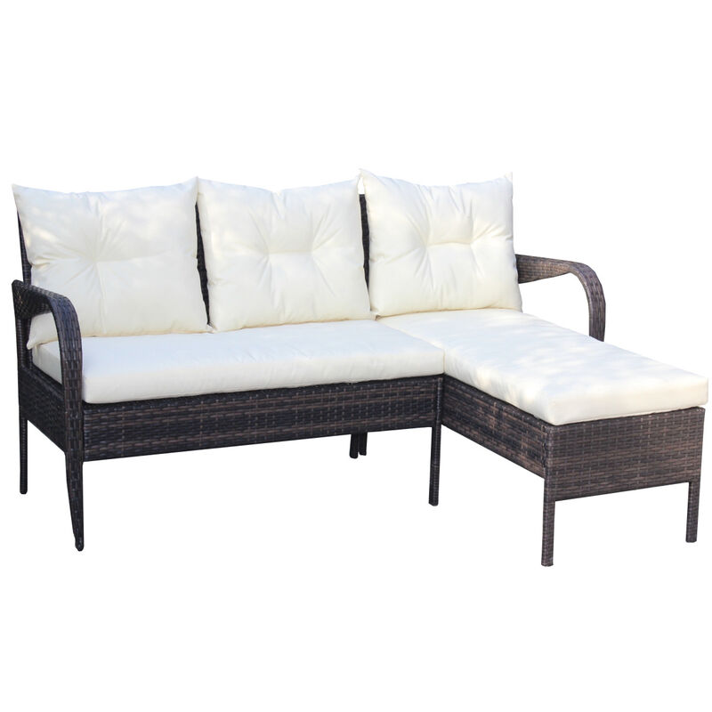 Outdoor patio Furniture sets 2 piece Conversation set wicker Rattan Sectional Sofa With Seat Cushions(Beige Cushion)