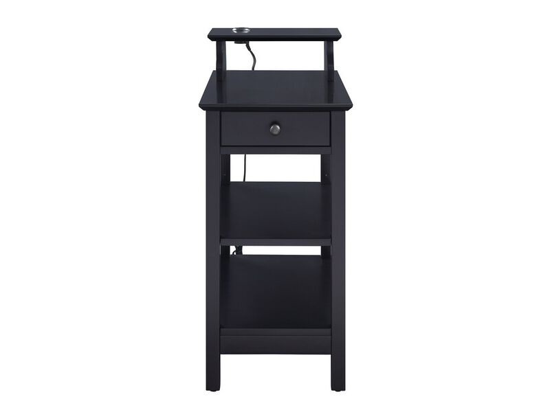 Wooden Frame Side Table with 3 Open Compartments and 1 Drawer, Black - Benzara image number 2