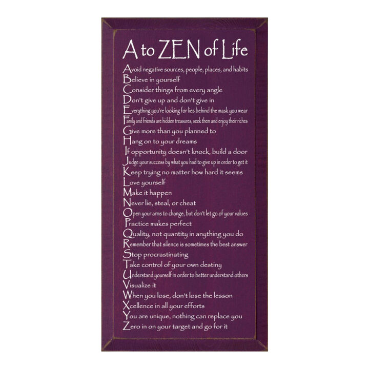 A to ZEN of Life Funny Zen Quote Wooden Wall Sign