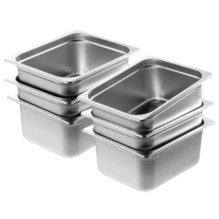 VEVOR 6 Pack 1/2 Size Hotel Pans Steam Table Pan Stainless Steel 6" Deep
