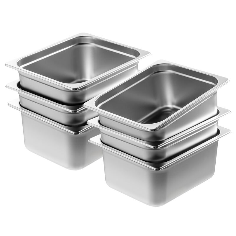 VEVOR 6 Pack 1/2 Size Hotel Pans Steam Table Pan Stainless Steel 6" Deep