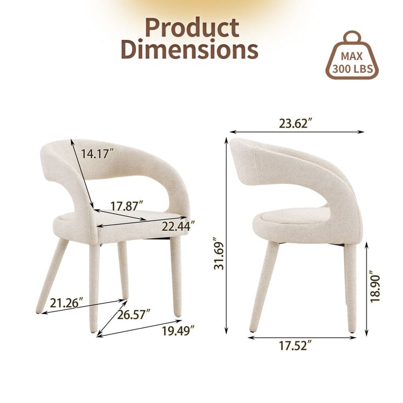 Set of 2 dining chairs, sherpa upholstered open back dining chairs with hollow back, modern metal frame accent chairs for dining room image number 2