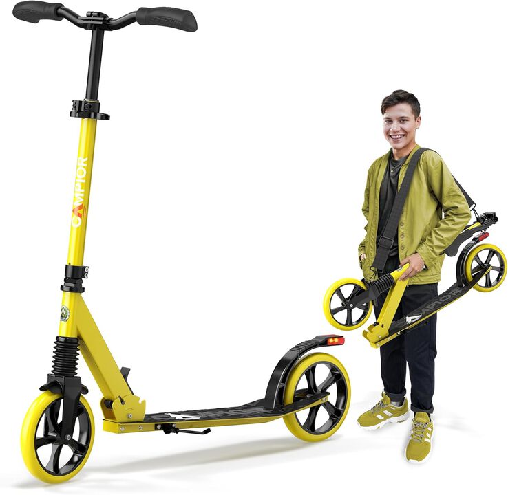 Kick Scooter for Ages 6+, for Kids, Teens, and Adults, Max Load 240 LBS, Foldable, 8-inch Big Wheels for Kids and Adults, with Kickstand, 3 Adjustable Levels, Child Safety Approved
