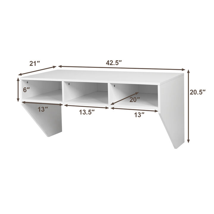 Wall Mounted Floating Computer Table Desk Home Office Furni Storage Shelf White