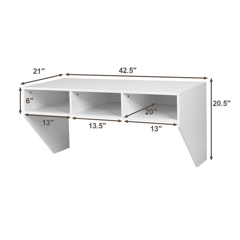 Wall Mounted Floating Computer Table Desk Home Office Storage Shelf White