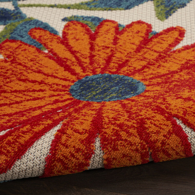HomeRoots 8' Ivory Orange And Blue Round Floral Indoor Outdoor Area Rug image number 2