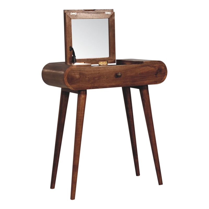 Artisan Furniture Solid Wood Mini Honey Caramel Dressing Table with Foldable Mirror