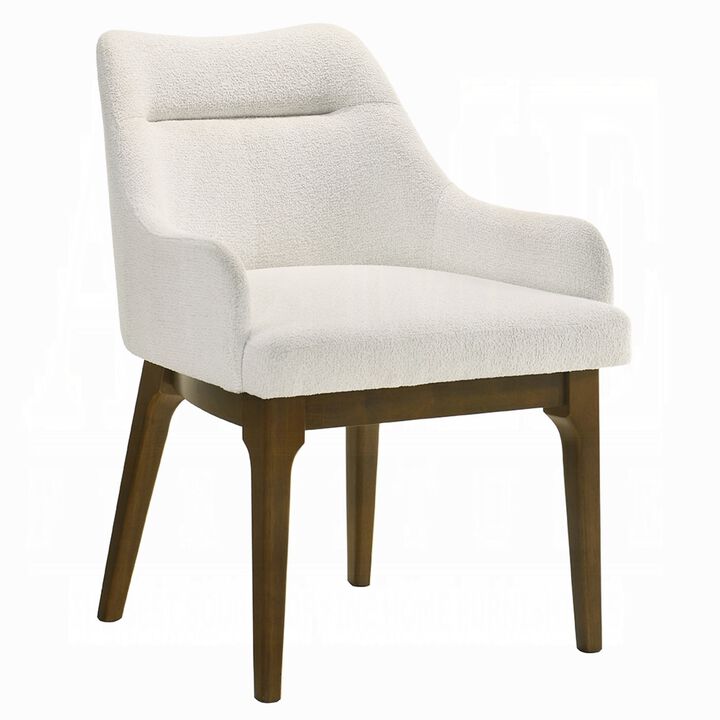 Pery Dining Side Chair Set of 2, White Chenille, Angled Oak Brown Legs