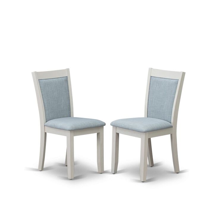 MZC0T15 Dining Room Chairs Set of 2 - Baby Blue Linen Fabric Seat and High Chair Back -Wire Brushed Linen White Finish (SET OF 2)