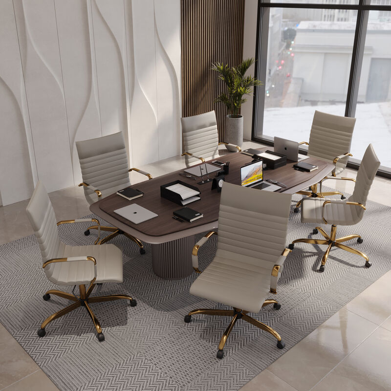 LeisureMod Harris High-Back Faux Leather Office Chair with Gold Frame &ndash; Modern Executive Desk Chair, Adjustable Swivel, Ergonomic Support for Home & Office