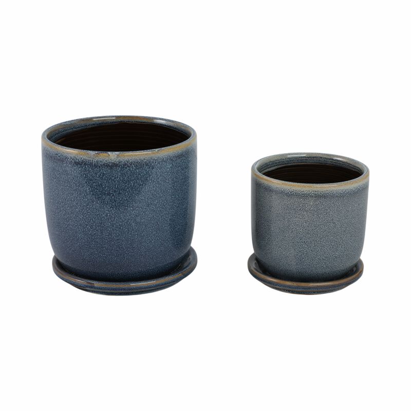 Blue Ceramic Saucer Planter Set