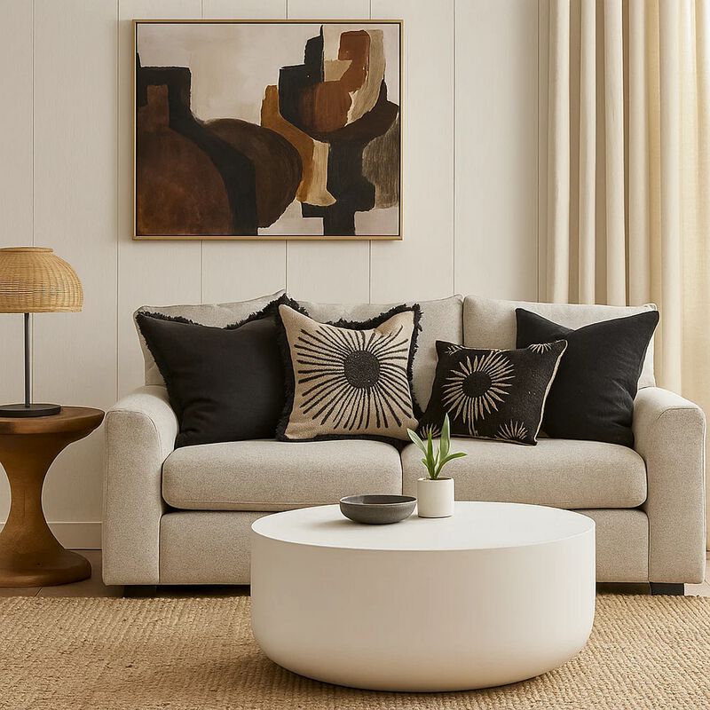 Utan Coffee Table, Modern Natural White Cement Frame, Round 31 Inch