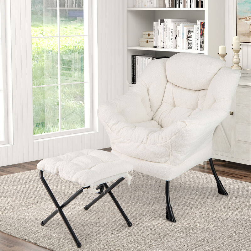 Modern Accent Chair with Folding Footrest and Removable Head Pillow