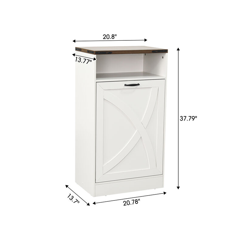 Farmhouse Tilt-Out Trash Can and Laundry Hamper Cabinet with Open Storage Shelf for Kitchen, Bathroom, Pantry, and Laundry Room image number 5
