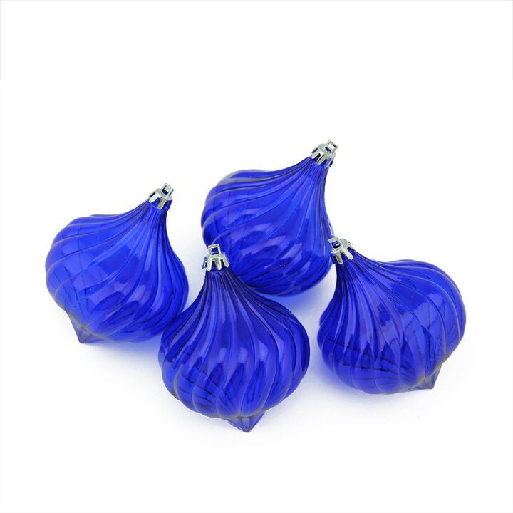 4ct Blue Shatterproof Transparent Christmas Onion Drop Ornaments 4.5"
