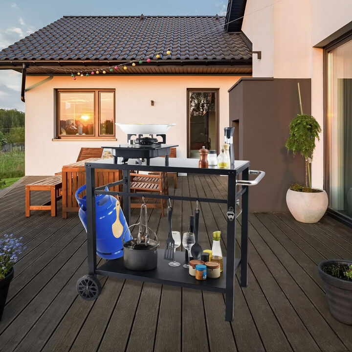 Stainless Steel Grill Cart with Shelves Wheels for BBQ and Pizza Oven