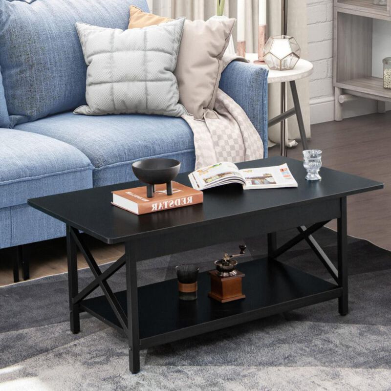 Hivvago 2-Tier Industrial Rectangular Coffee Table with Storage Shelf