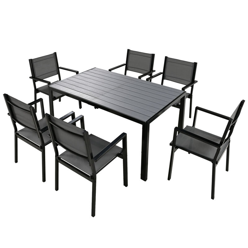 Merax Modern Outdoor  Dining Table Set with 6 Chairs