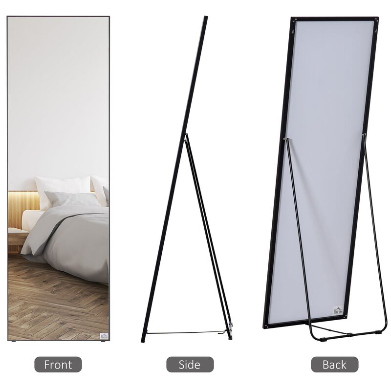 Black Dressing Mirror: Full-Length Aluminum Frame, Floor/Wall Mount