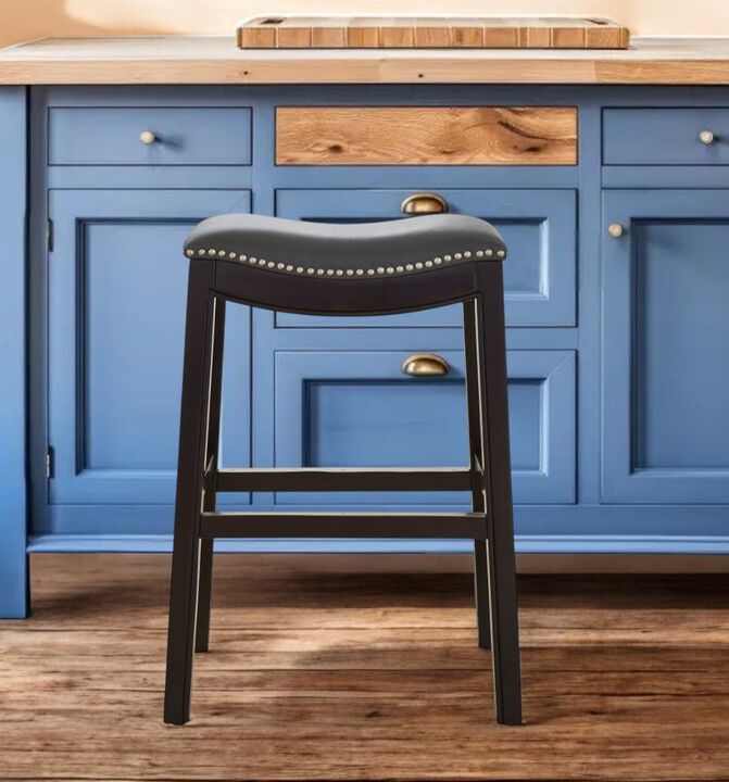 Hivvago 26 Inch Gray and Espresso Faux Leather and Solid Wood Backless Counter Height Bar Chair