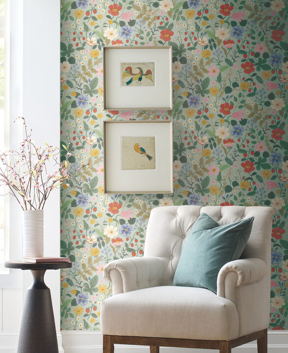 Strawberry Fields Green & Pink Wallpaper