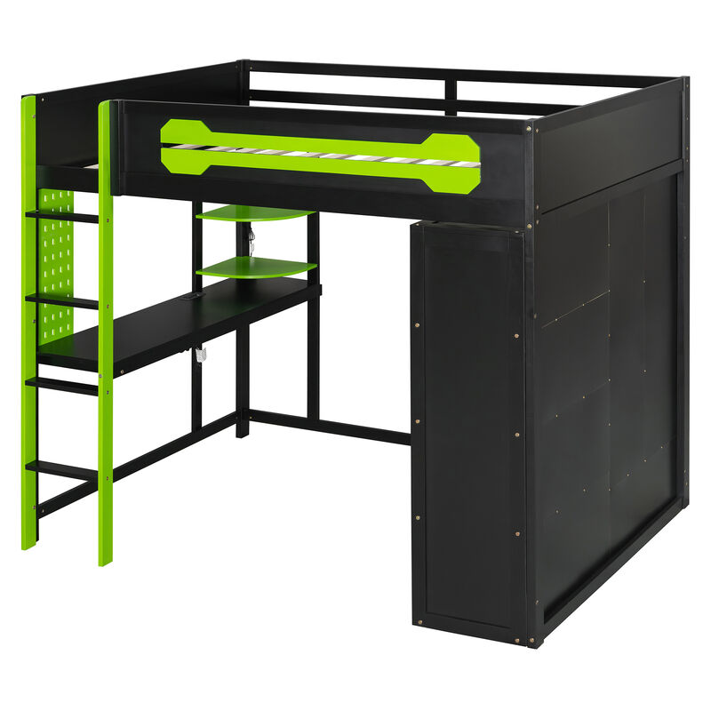 Merax Full Size Gaming Loft Bed with Desk, Wardrobe & RGB Lights image number 0