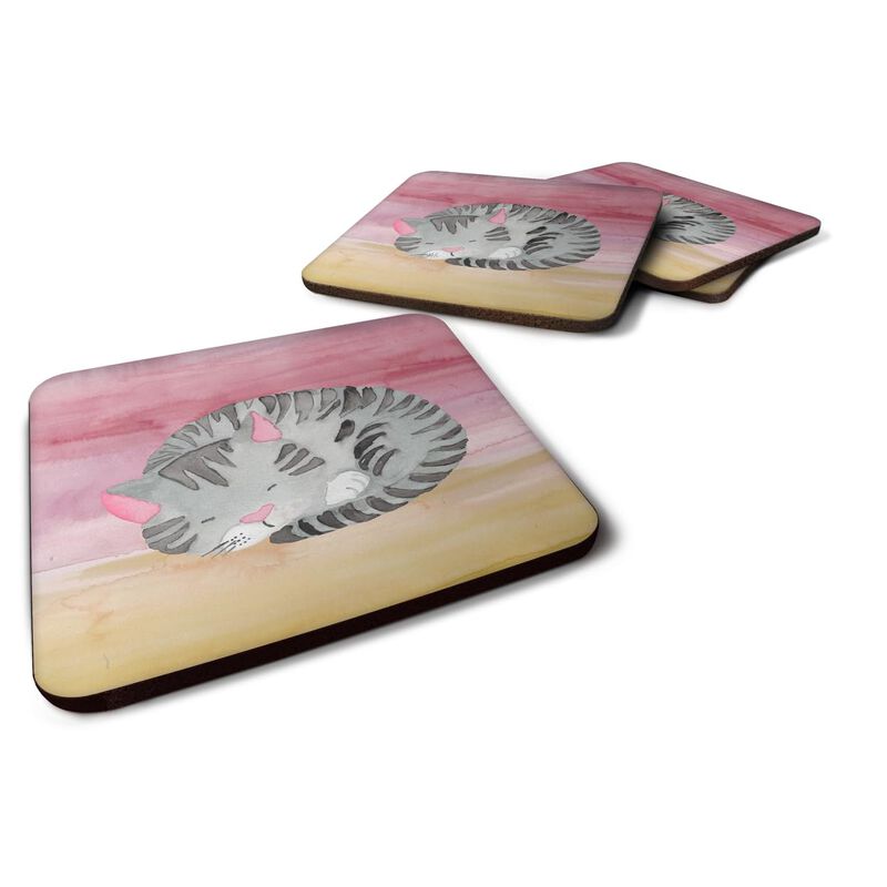 Caroline's Treasures Sleeping Grey Cat Watercolor Decorative coasters, 3.5, Multicolor