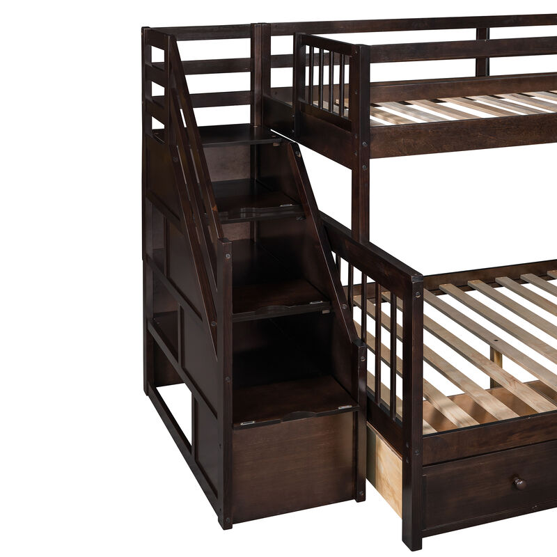 Merax Twin over Full L-Shaped Bunk Bed With 3 Drawers, Ladder and Staircase image number 6