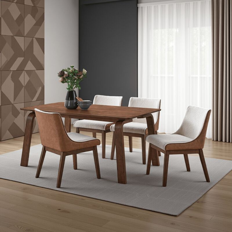 Kinni Dining Table, Walnut Brown Wood, Bent Legs, Rectangular 63 Inch